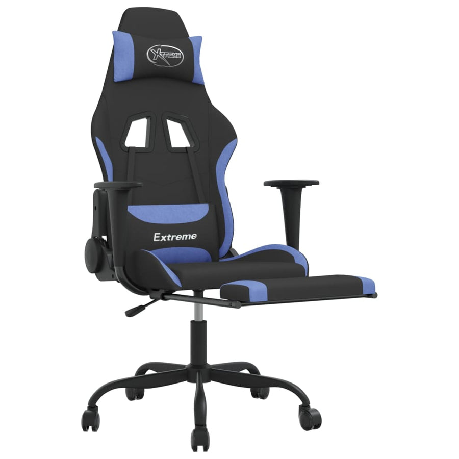 Gamestoel met voetensteun stof zwart en blauw Zwart en blauw Met voetensteun