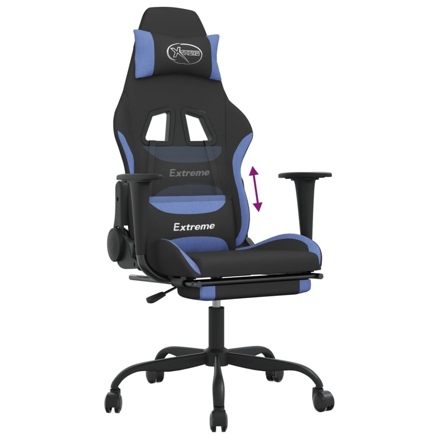 Gamestoel met voetensteun stof zwart en blauw Zwart en blauw Met voetensteun