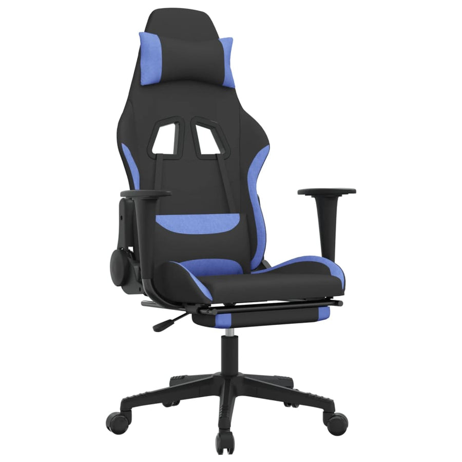 Gamestoel met voetensteun stof zwart en blauw Zwart en blauw Met voetensteun