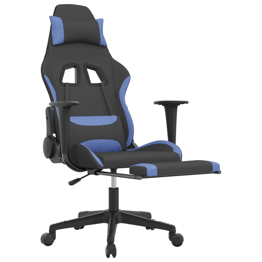 Gamestoel met voetensteun stof zwart en blauw Zwart en blauw Met voetensteun