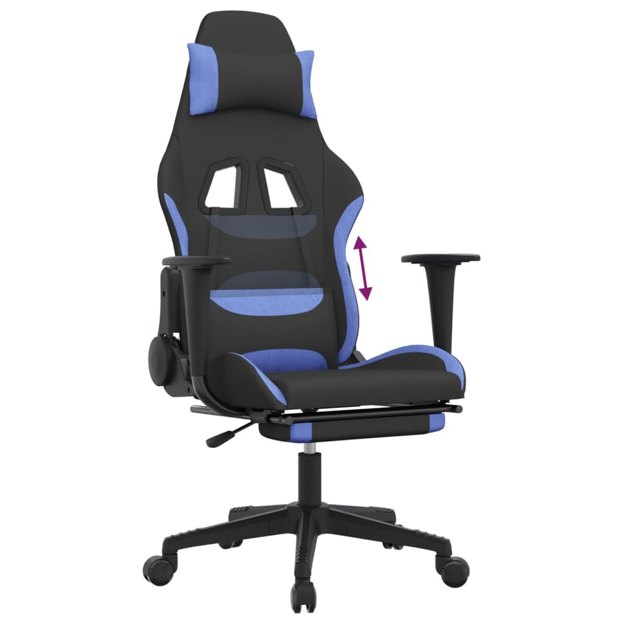 Gamestoel met voetensteun stof zwart en blauw Zwart en blauw Met voetensteun