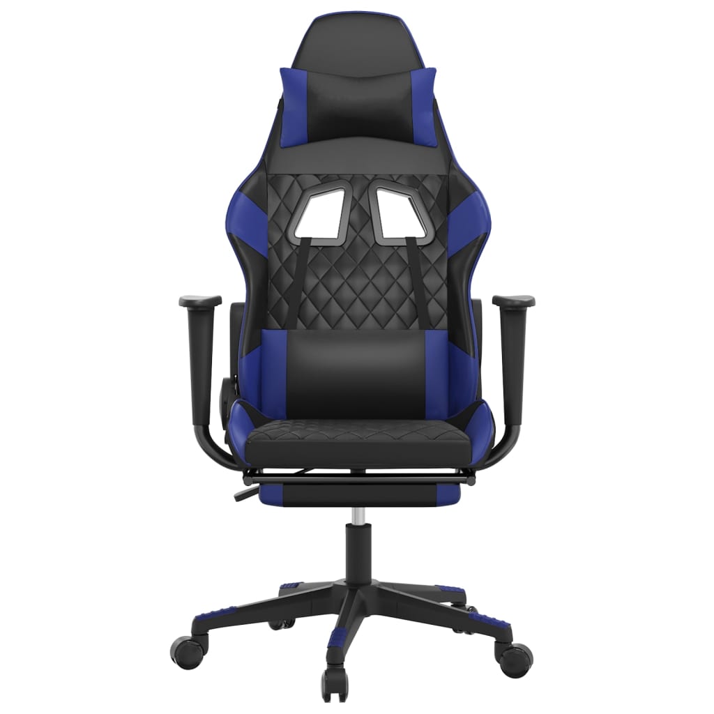 Gamestoel met voetensteun kunstleer zwart en blauw Zwart en blauw Met voetensteun