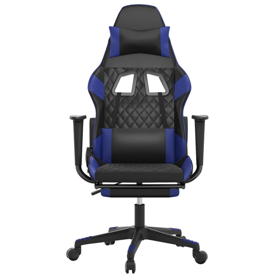 Gamestoel met voetensteun kunstleer zwart en blauw Zwart en blauw Met voetensteun
