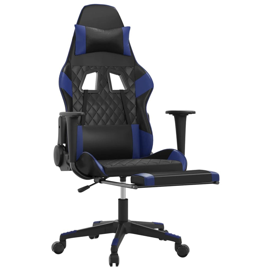 Gamestoel met voetensteun kunstleer zwart en blauw Zwart en blauw Met voetensteun