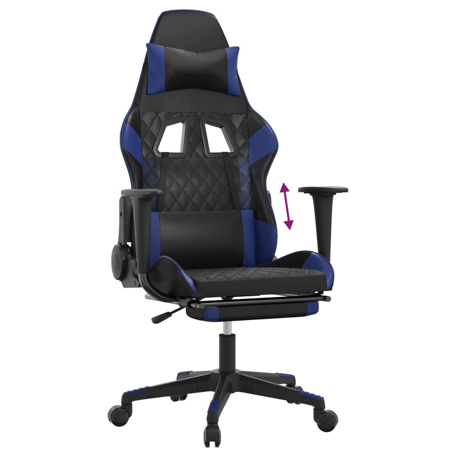 Gamestoel met voetensteun kunstleer zwart en blauw Zwart en blauw Met voetensteun