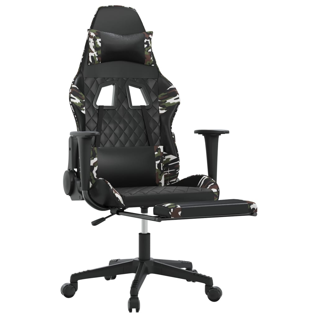 Gamestoel met voetensteun kunstleer zwart en camouflage Zwart en camouflage Met voetensteun