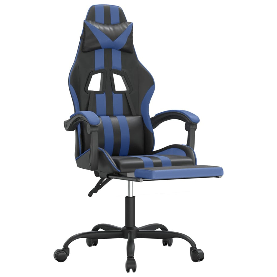 Gamestoel Met Voetensteun Kunstleer Zwart En Blauw 1