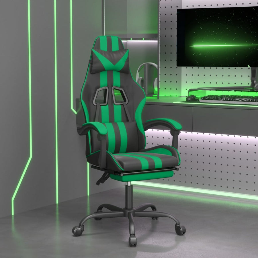 Gamestoel Met Voetensteun Kunstleer Zwart En Groen 1