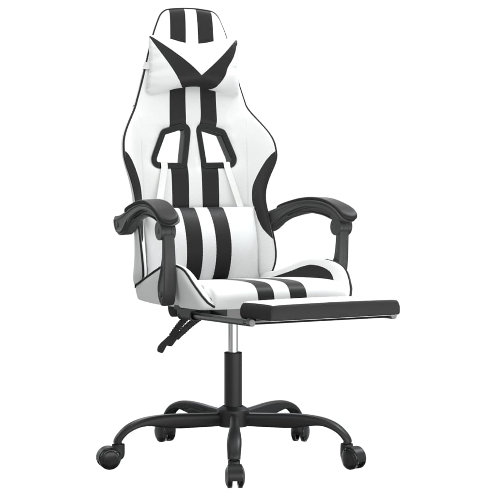 Gamestoel Met Voetensteun Kunstleer Wit En Zwart