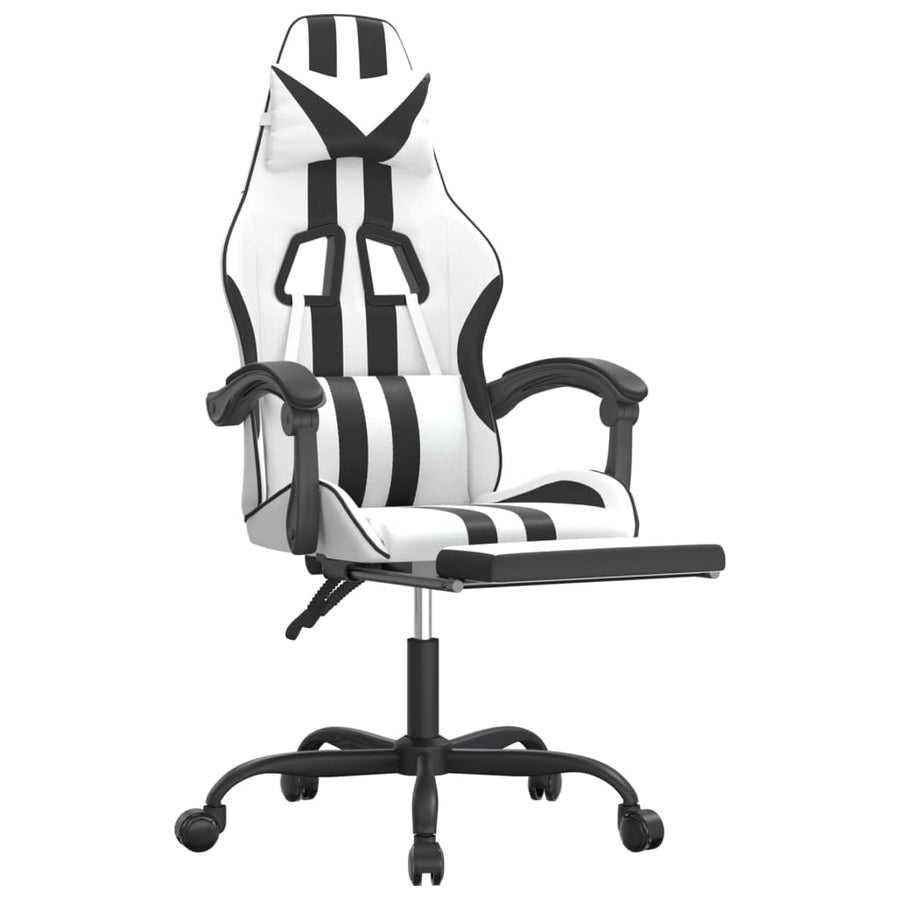 Gamestoel Met Voetensteun Kunstleer Wit En Zwart