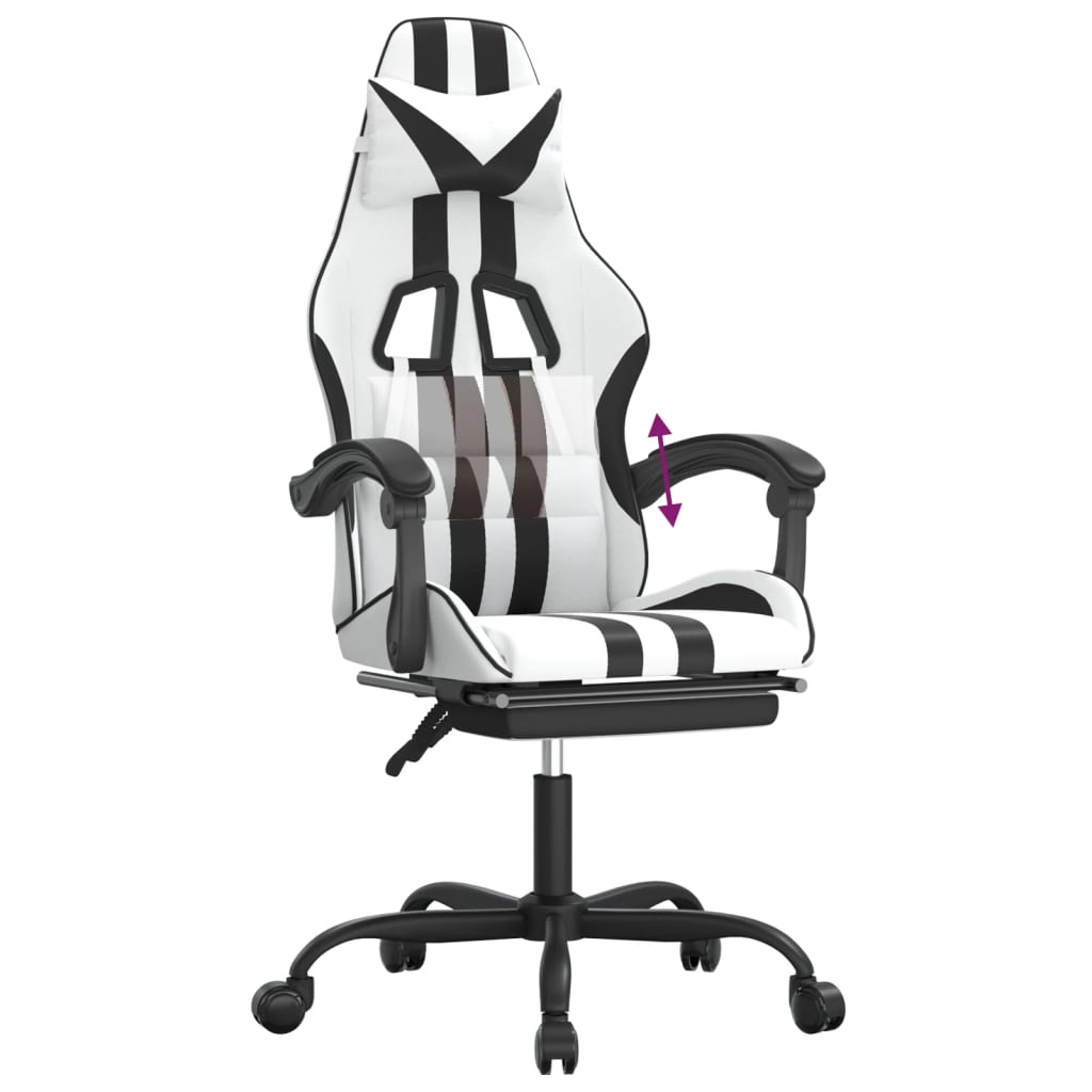 Gamestoel Met Voetensteun Kunstleer Wit En Zwart