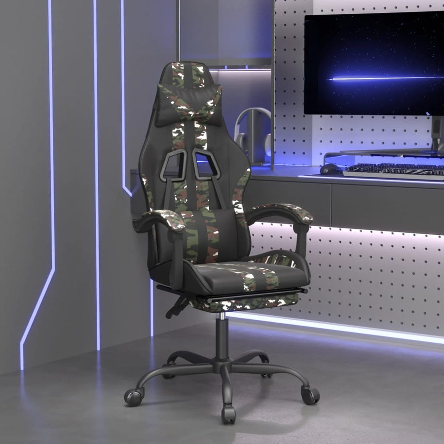 Gamestoel Kunstleer Zwart en camouflage Met voetensteun