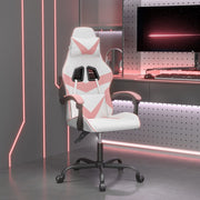 Gaming chair faux leather white and pink