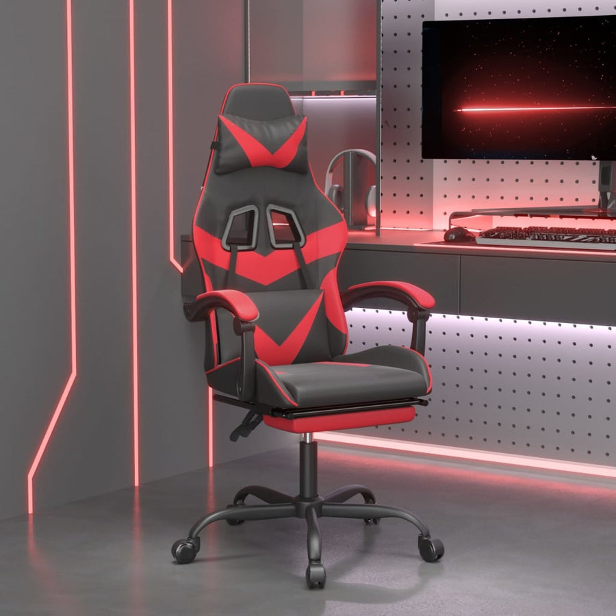 Gamestoel Kunstleer Zwart en rood Met voetensteun