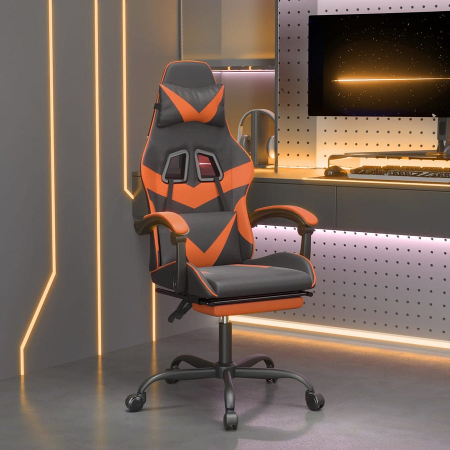 Gamestoel Kunstleer Zwart en oranje Met voetensteun