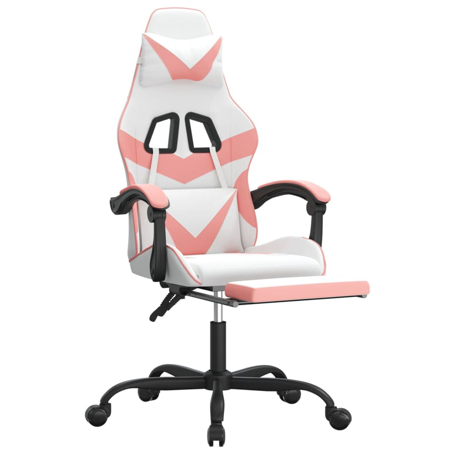 Gamestoel Met Voetensteun Kunstleer Wit En Roze