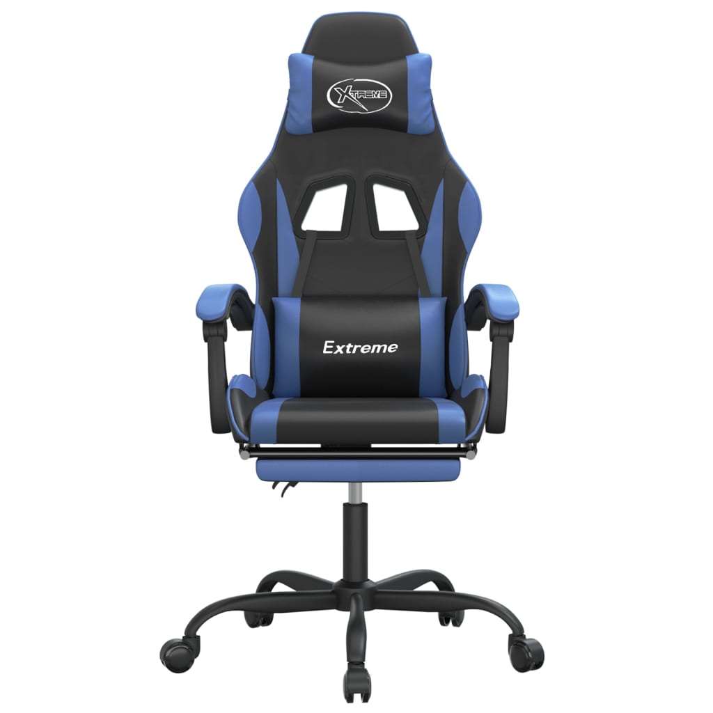 Gamestoel Met Voetensteun Kunstleer Zwart En Blauw
