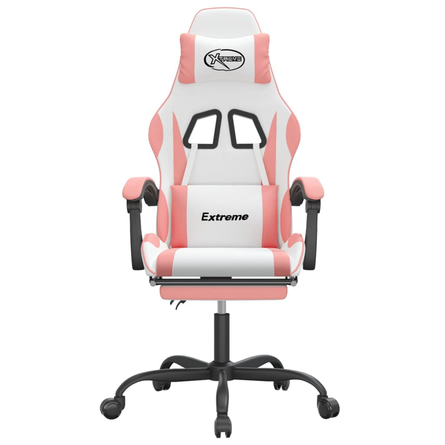 Gamestoel Met Voetensteun Kunstleer Wit En Roze