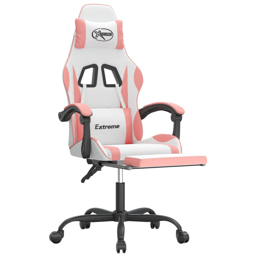 Gamestoel Met Voetensteun Kunstleer Wit En Roze