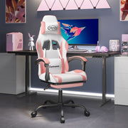 Gamestoel met voetensteun kunstleer wit roze