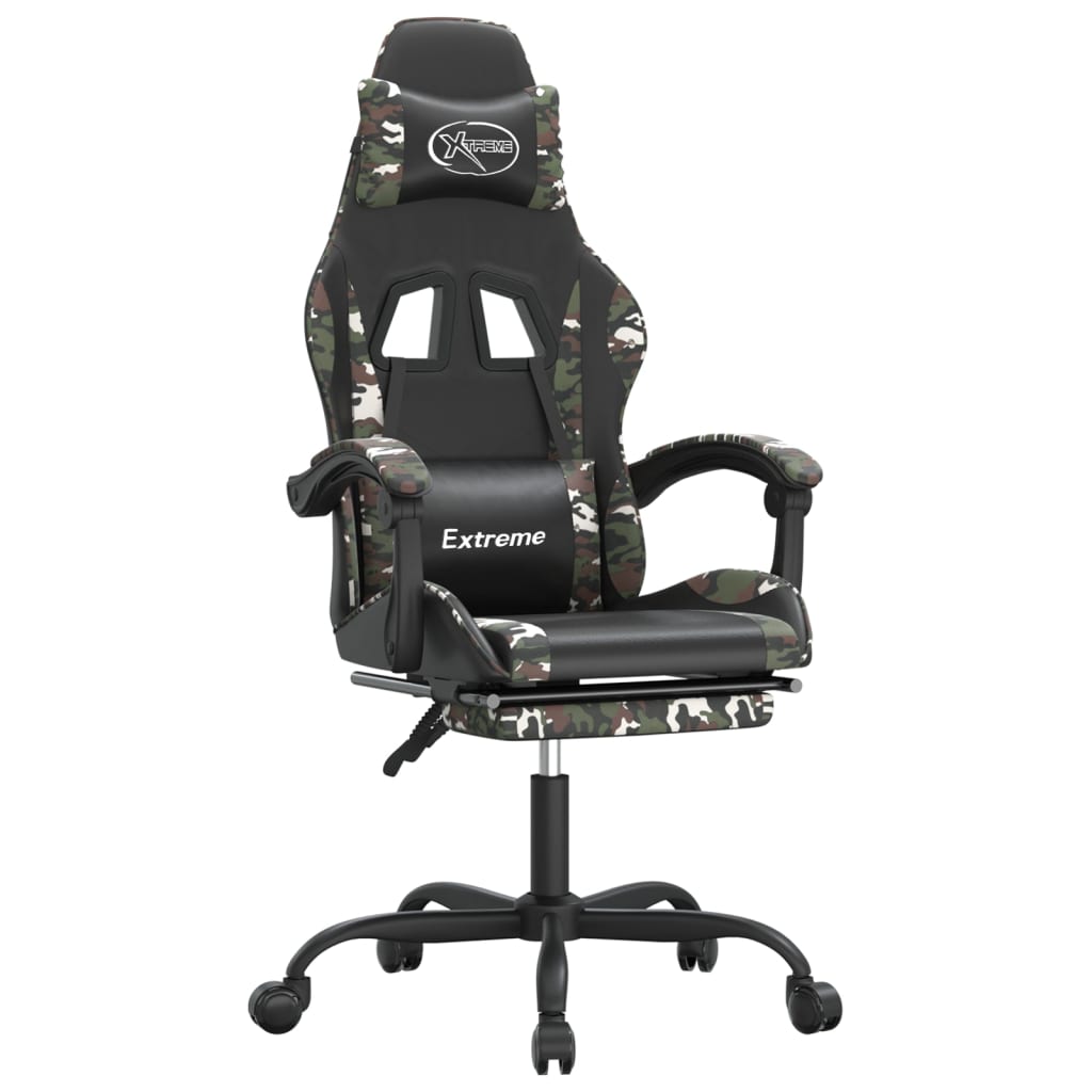Gamestoel met voetensteun kunstleer zwart en camouflage Zwart en camouflage Met voetensteun