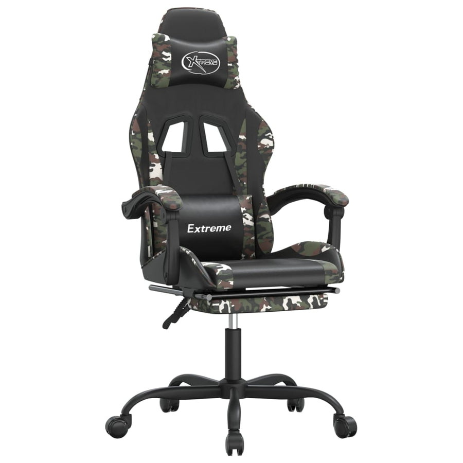 Gamestoel met voetensteun kunstleer zwart en camouflage Zwart en camouflage Met voetensteun