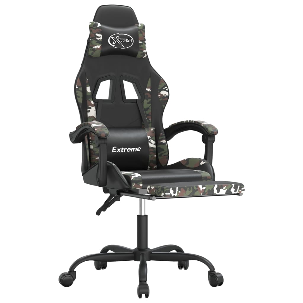 Gamestoel met voetensteun kunstleer zwart en camouflage Zwart en camouflage Met voetensteun