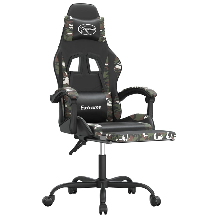 Gamestoel met voetensteun kunstleer zwart en camouflage Zwart en camouflage Met voetensteun