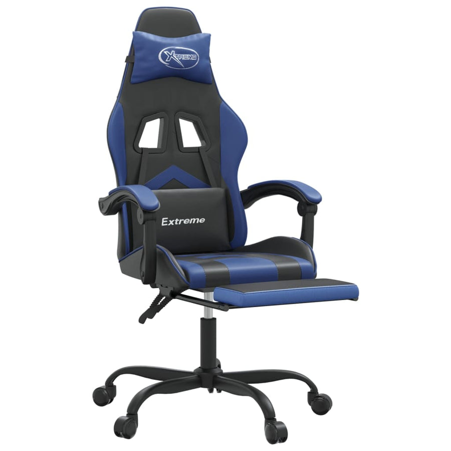Gamestoel Met Voetensteun Kunstleer Zwart En Blauw 1