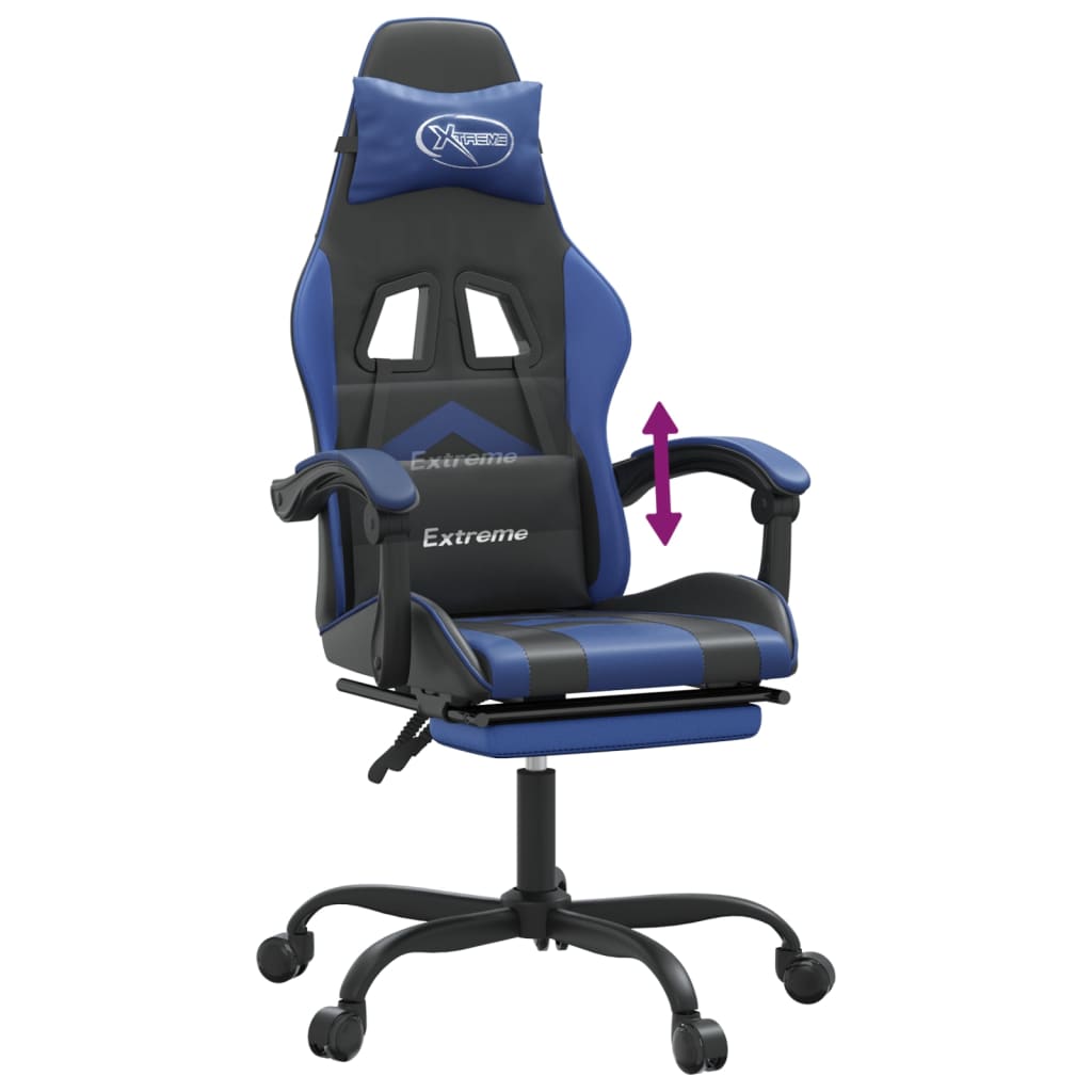 Gamestoel Met Voetensteun Kunstleer Zwart En Blauw 1