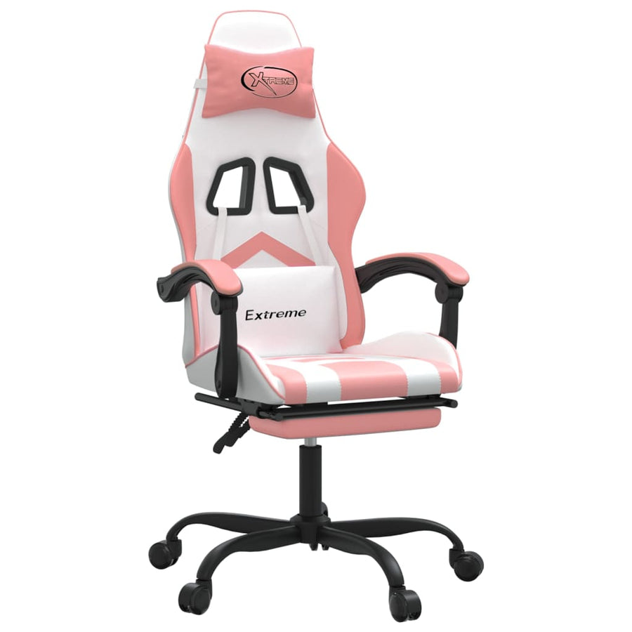 Gamestoel Met Voetensteun Kunstleer Wit En Roze