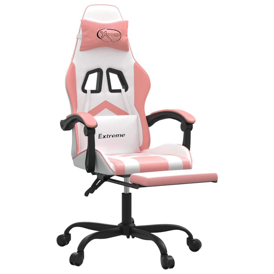 Gamestoel Met Voetensteun Kunstleer Wit En Roze