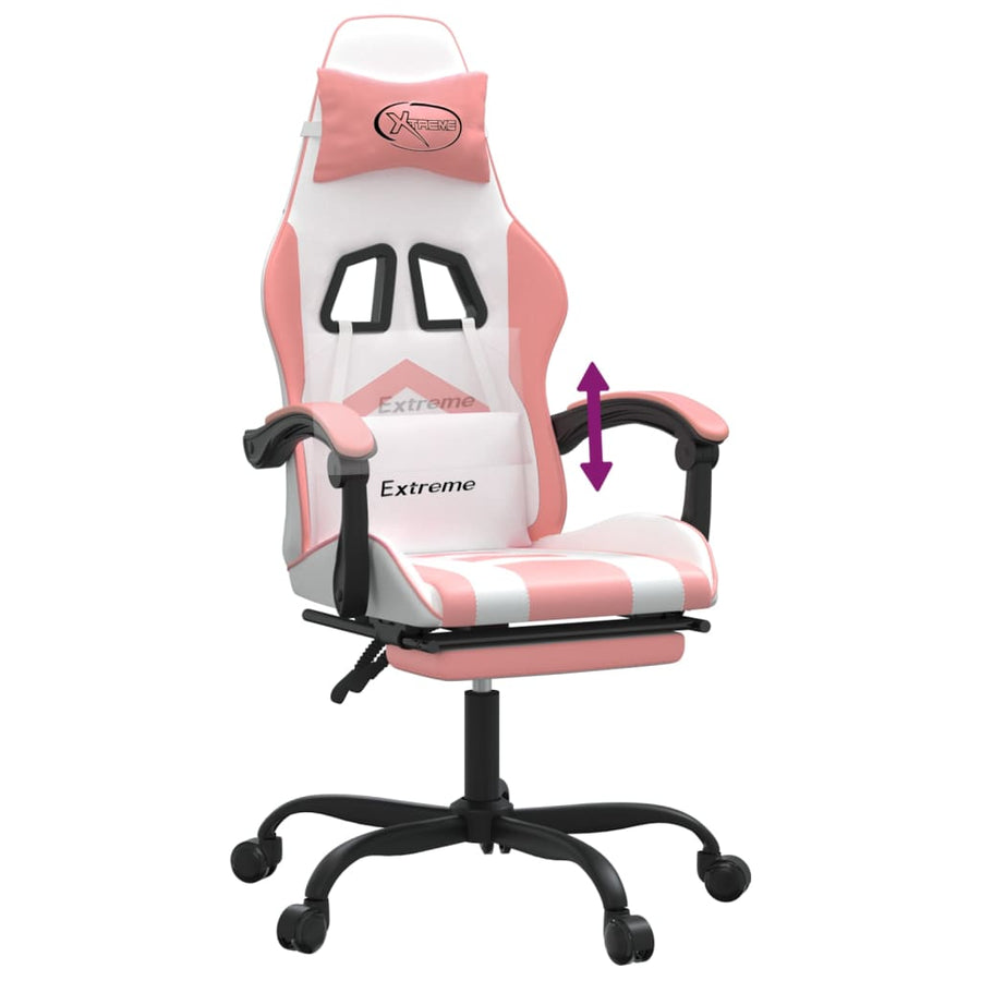 Gamestoel Met Voetensteun Kunstleer Wit En Roze