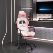 Gamestoel met voetensteun kunstleer wit roze
