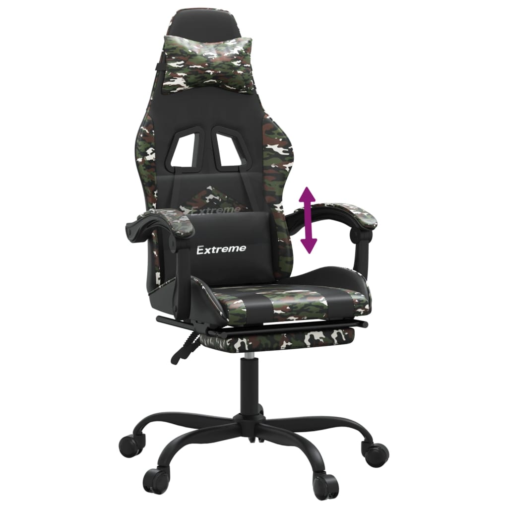 Gamestoel Kunstleer 1 Zwart en camouflage Met voetensteun