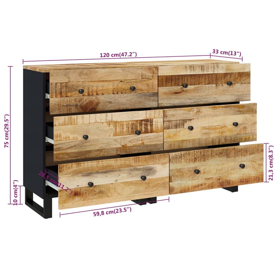 Dressoirs 2 st 60x33x75 cm ruw mangohout