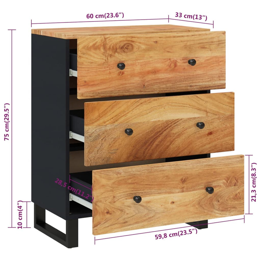 Dressoirs 2 st 60x33x75 cm massief acaciahout