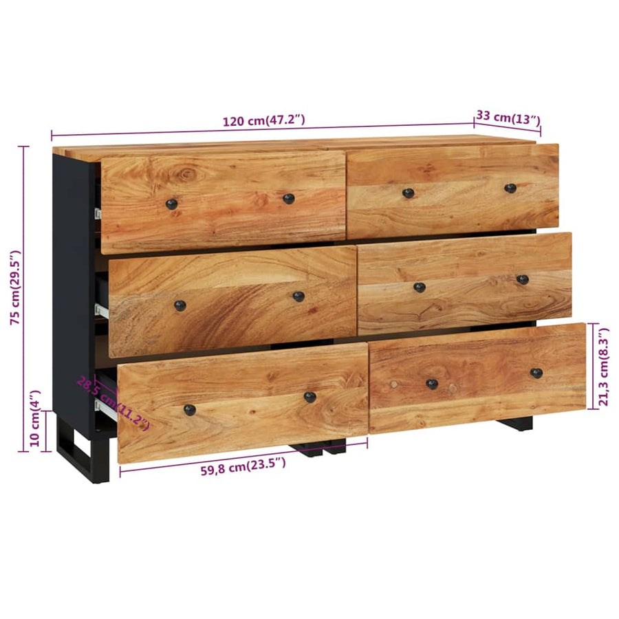 Dressoirs 2 st 60x33x75 cm massief acaciahout