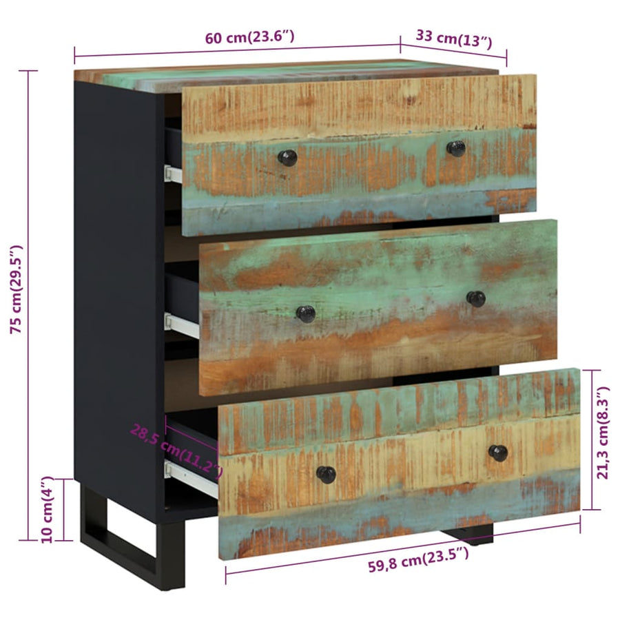 Dressoirs 2 st 60x33x75 cm massief gerecycled hout