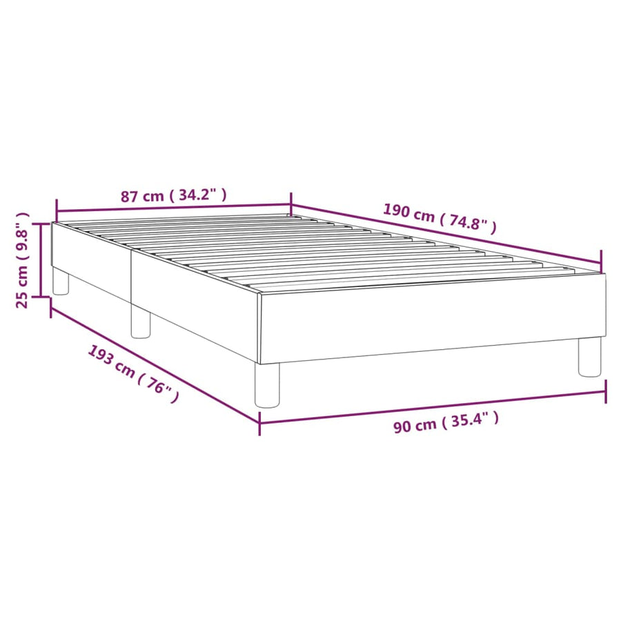Boxspringframe kunstleer grijs 90x190 cm 90 x 190 cm 25 cm Grijs