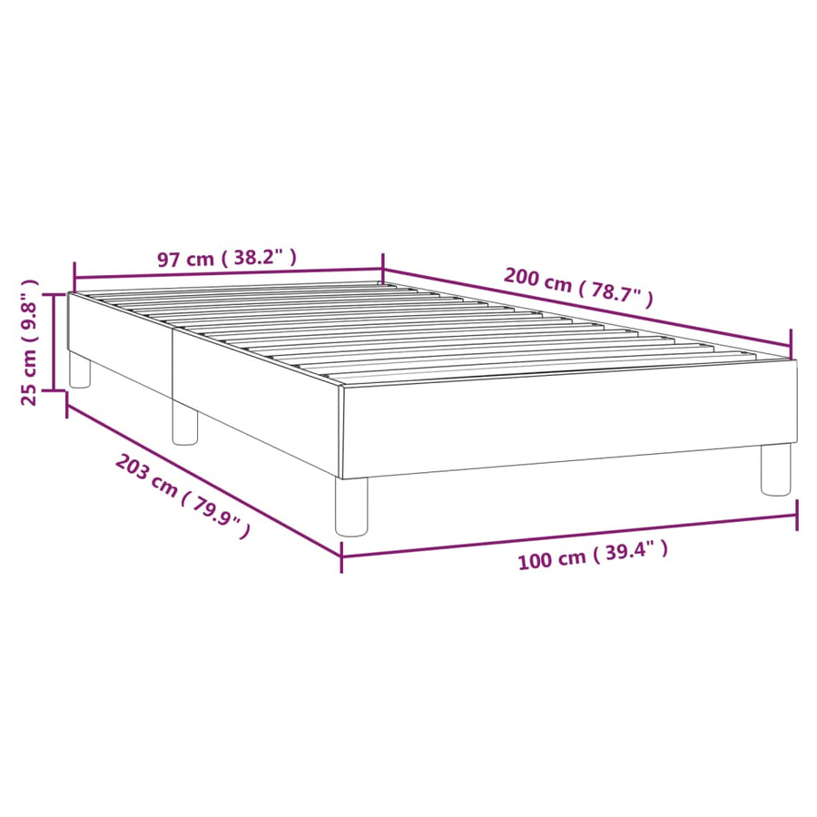 Boxspringframe fluweel lichtgrijs 100x200 cm 100 x 200 cm 25 cm