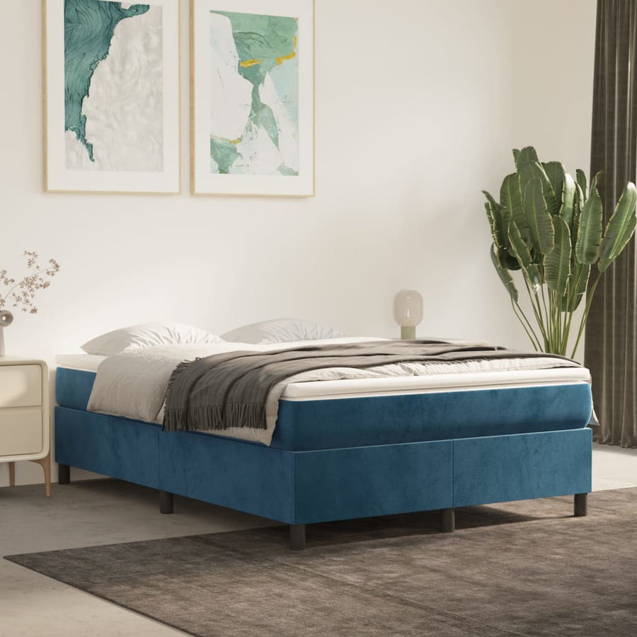 Boxspringframe Fluweel Donkerblauw 140 x 200 cm 35 cm