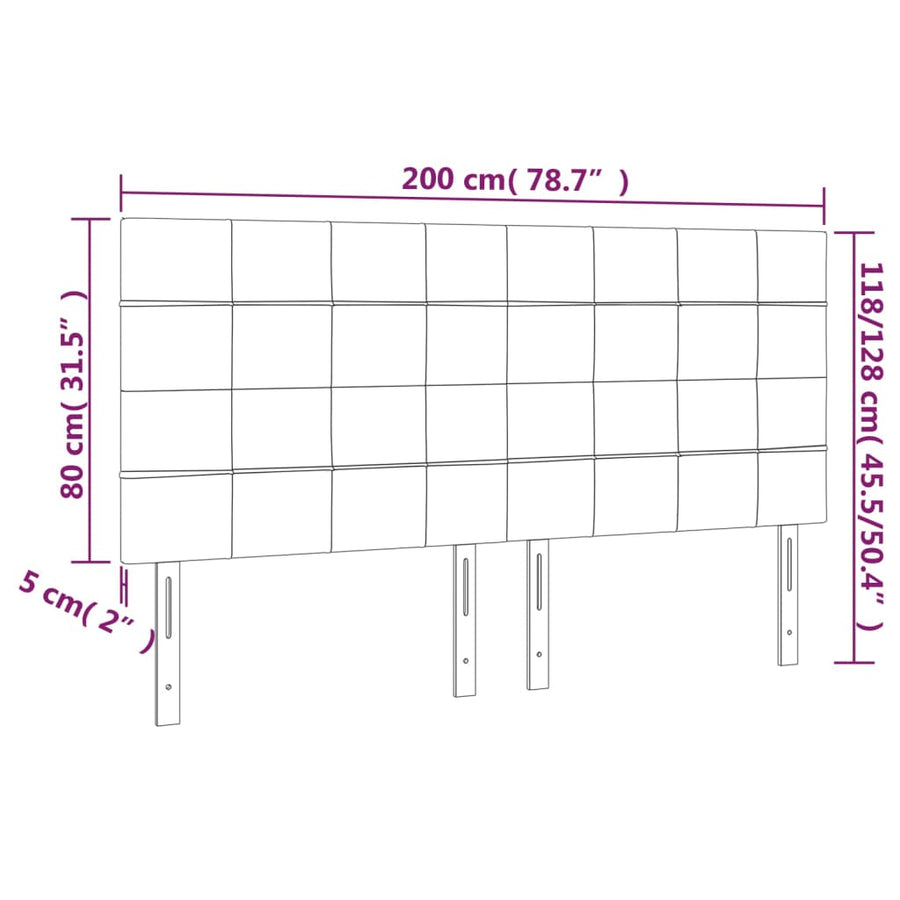 Hoofdborden 4 st 100x5x78/88 cm stof donkergrijs 200 cm Hoog