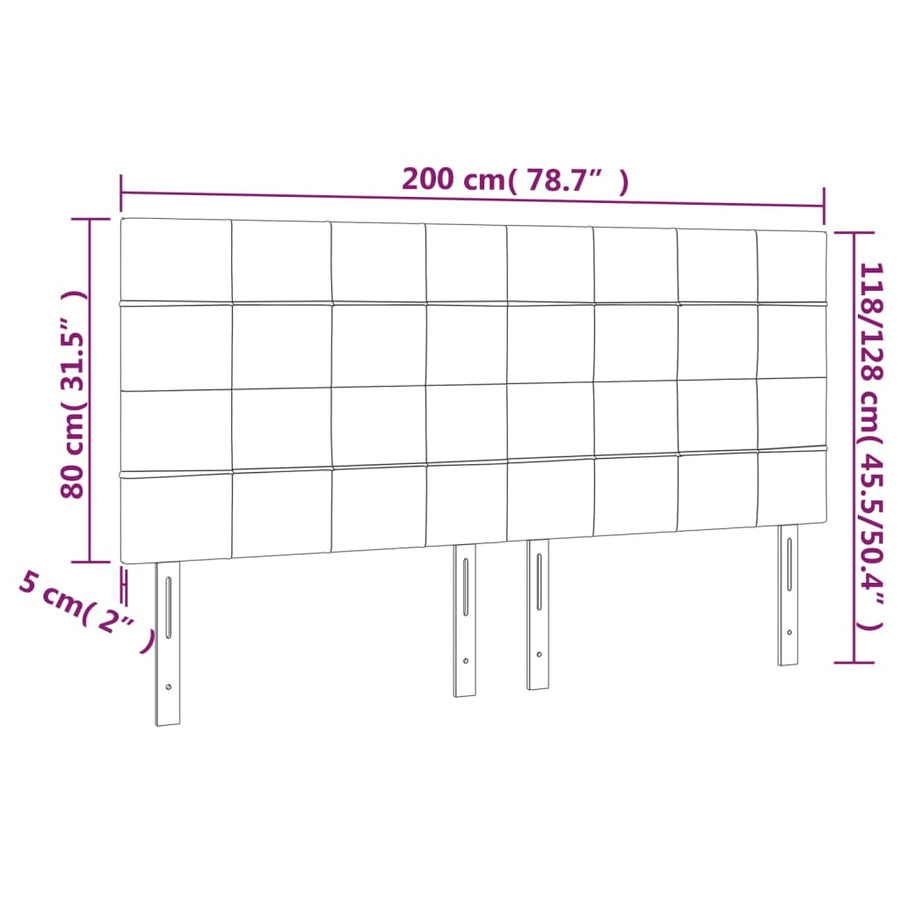 Hoofdborden 4 st 100x5x78/88 cm stof zwart 200 cm Hoog