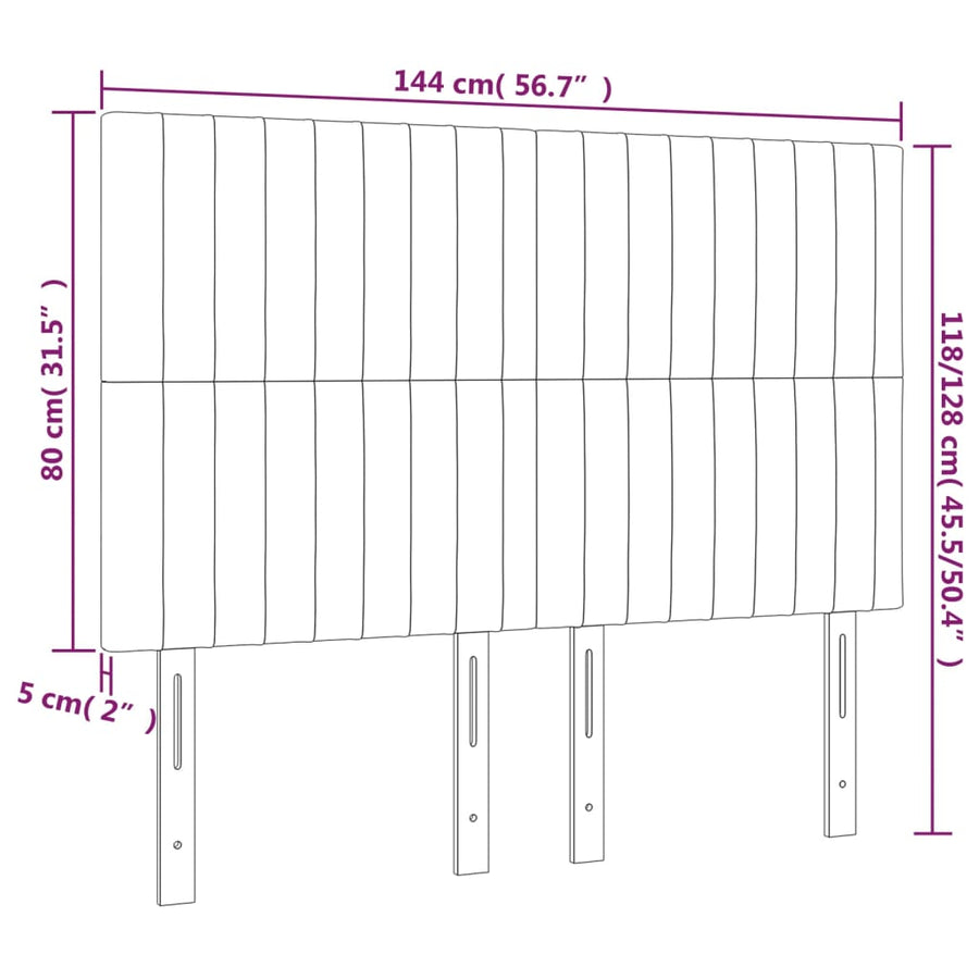 Hoofdborden 4 St 72X5X78/88 Cm Stof Lichtgrijs 144 cm Hoog