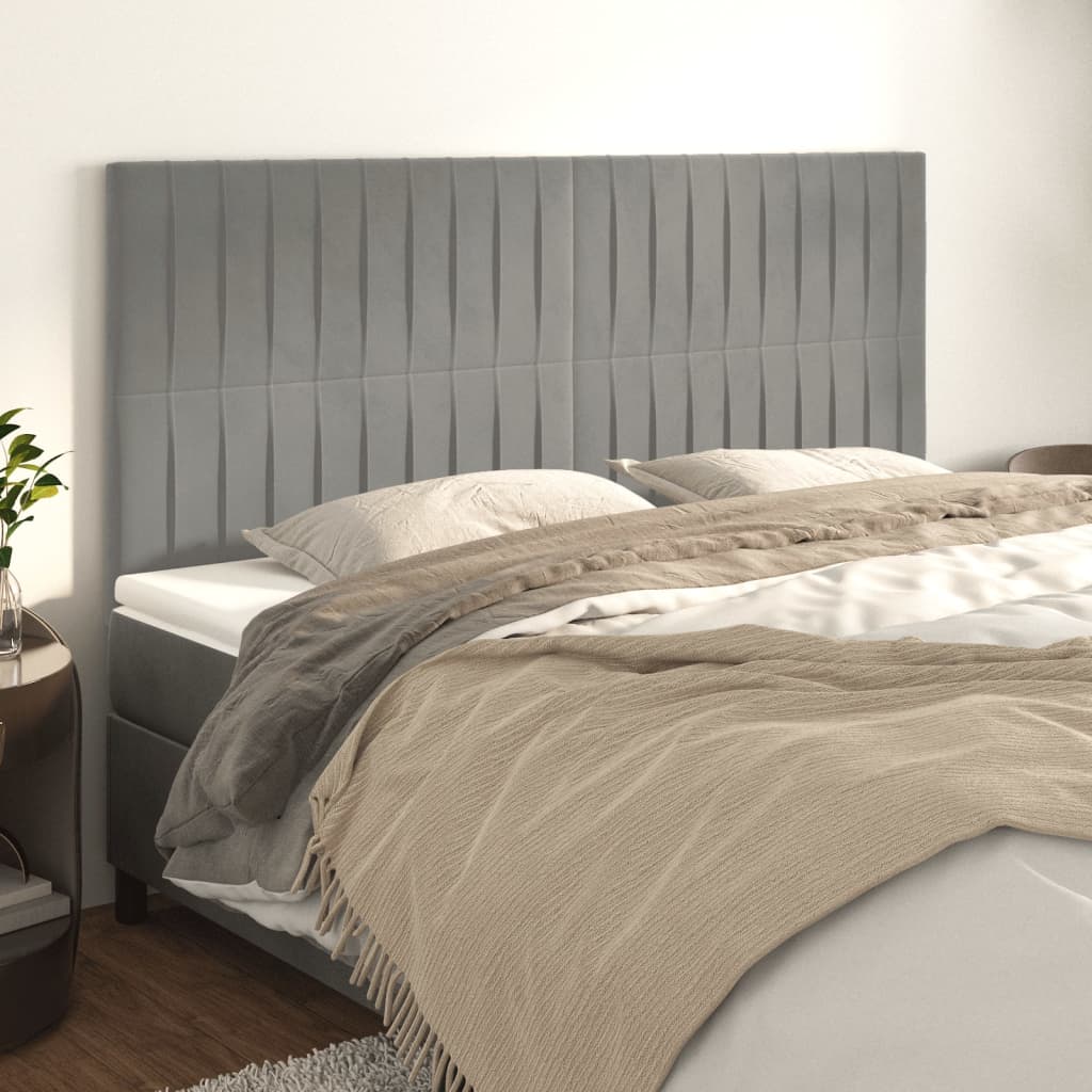 Hoofdborden 4 St 100 X 5 X 78/88 Cm Fluweel Lichtgrijs