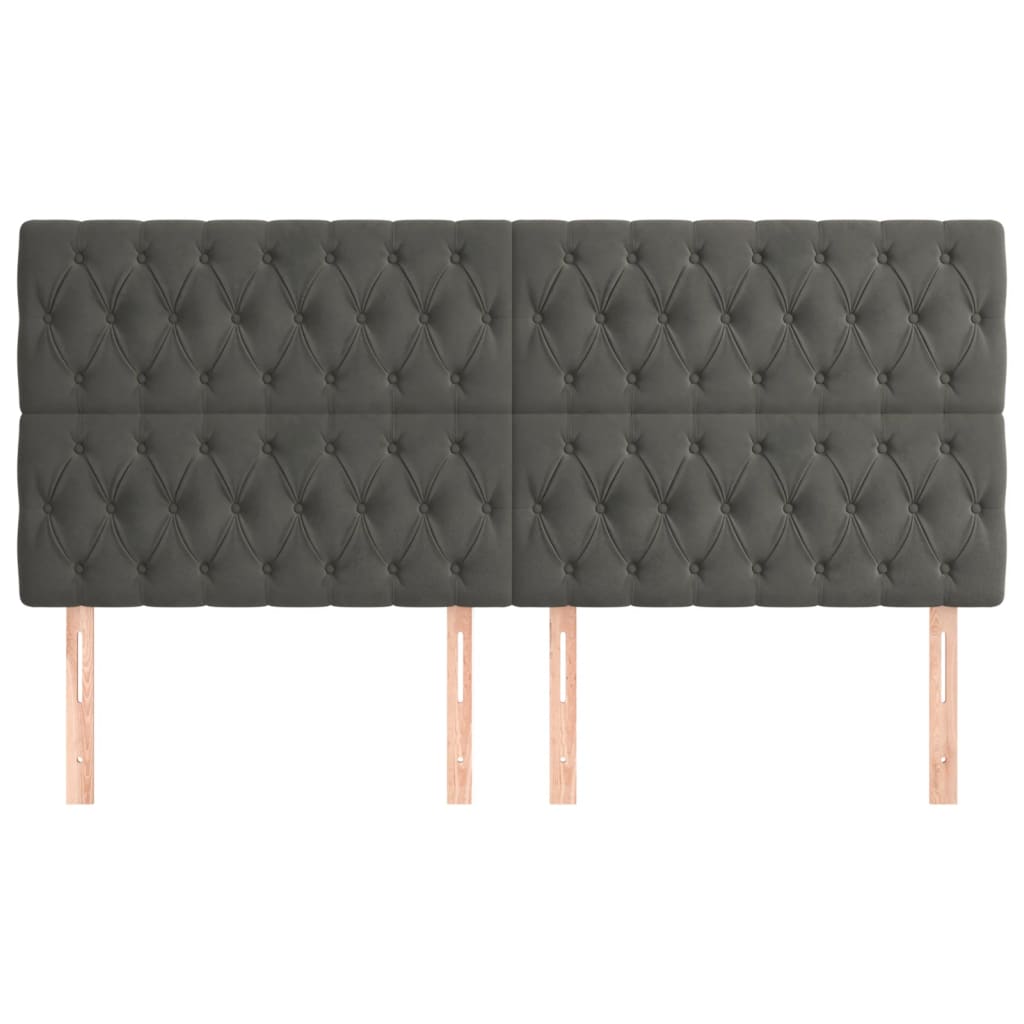 Hoofdborden 4 St 90X7X78/88 Cm Fluweel Donkergrijs