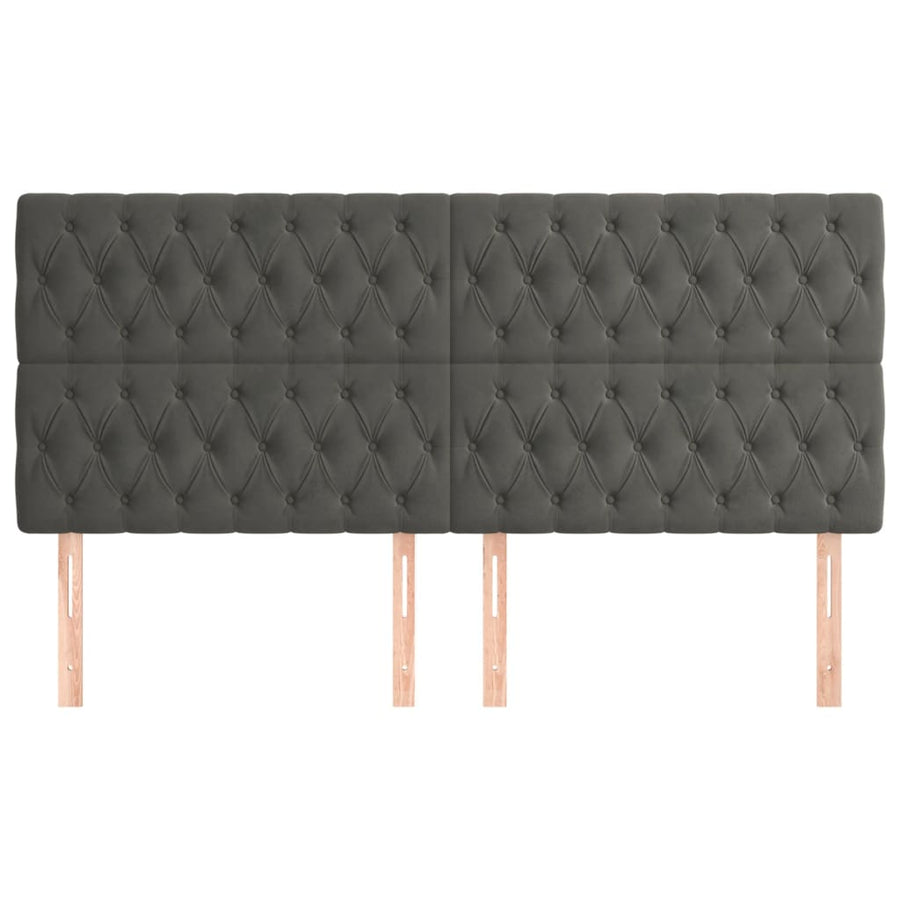Hoofdborden 4 St 100X7X78/88 Cm Fluweel Donkergrijs