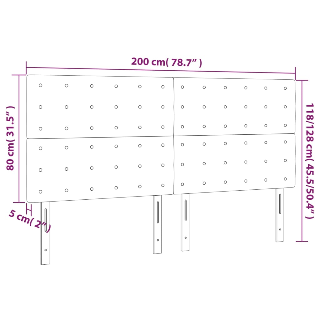 Hoofdborden 4 St 00X5X78/88 Cm Stof Zwart 200 cm Hoog