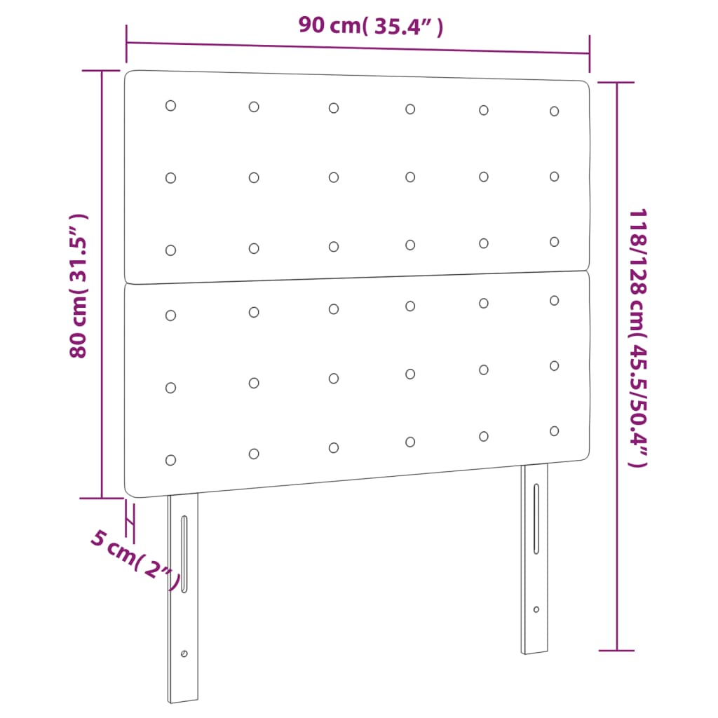 Hoofdborden 2 st 90x5x78/88 cm fluweel zwart 90 cm Hoog